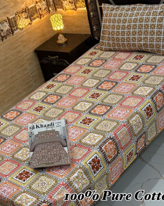 Pure Cotton Single Bedsheet Set – Premium 4PC Pack with Pillow Covers