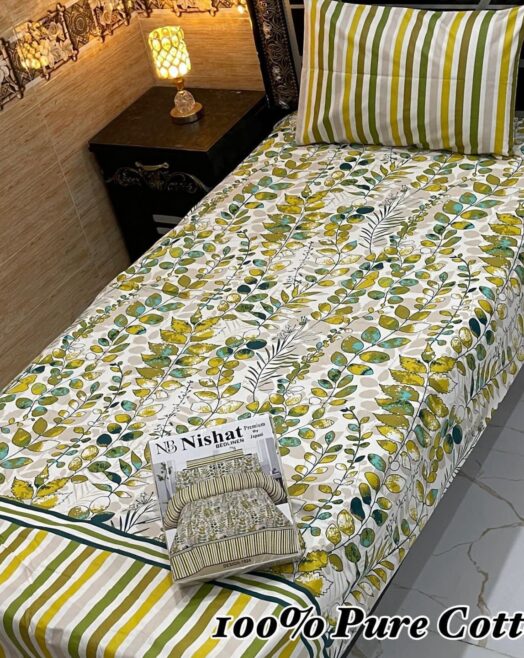 Pure Cotton Single Bedsheet Set – Premium 4PC Pack with Pillow Covers