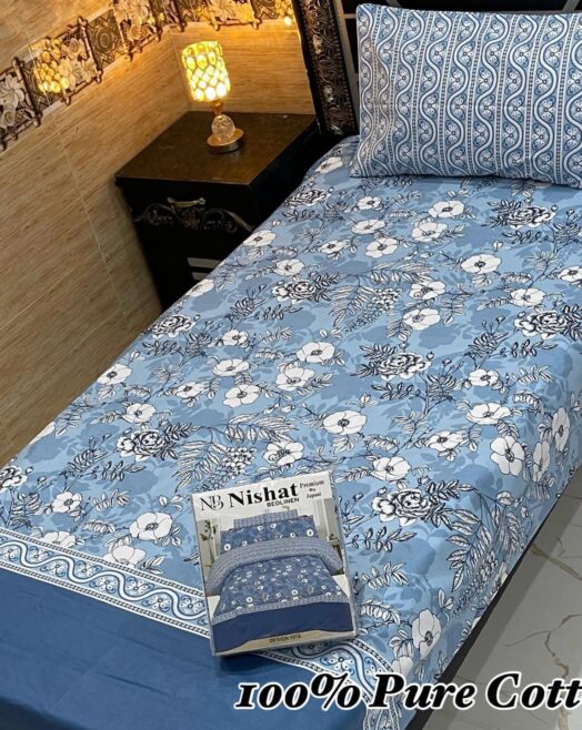 Pure Cotton Single Bedsheet Set – Premium 4PC Pack with Pillow Covers