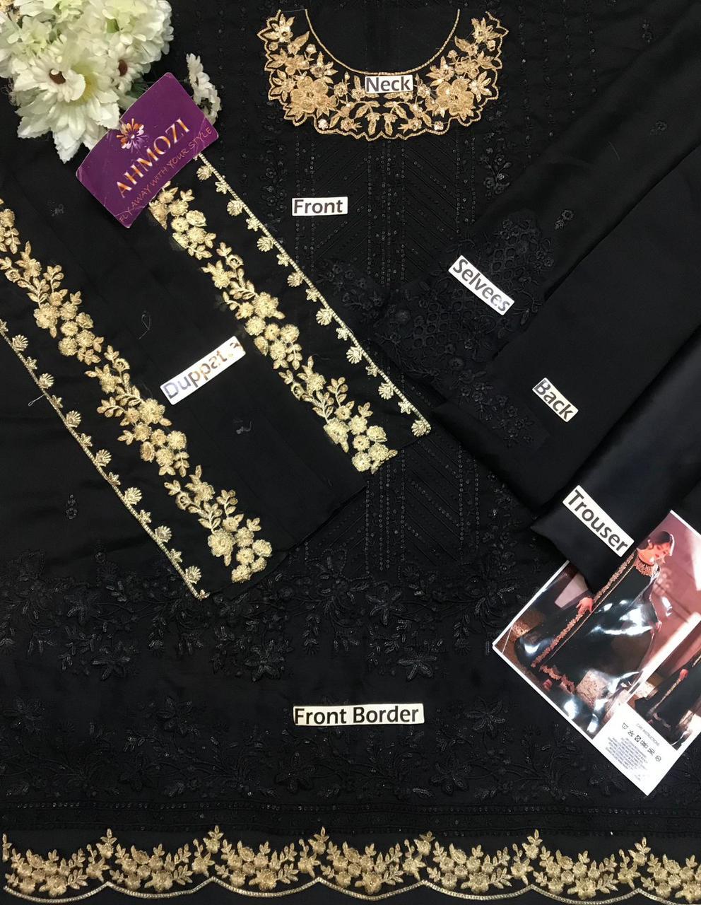 Azure Chiffon Luxury Embroidered Unstitched 3PC Suit