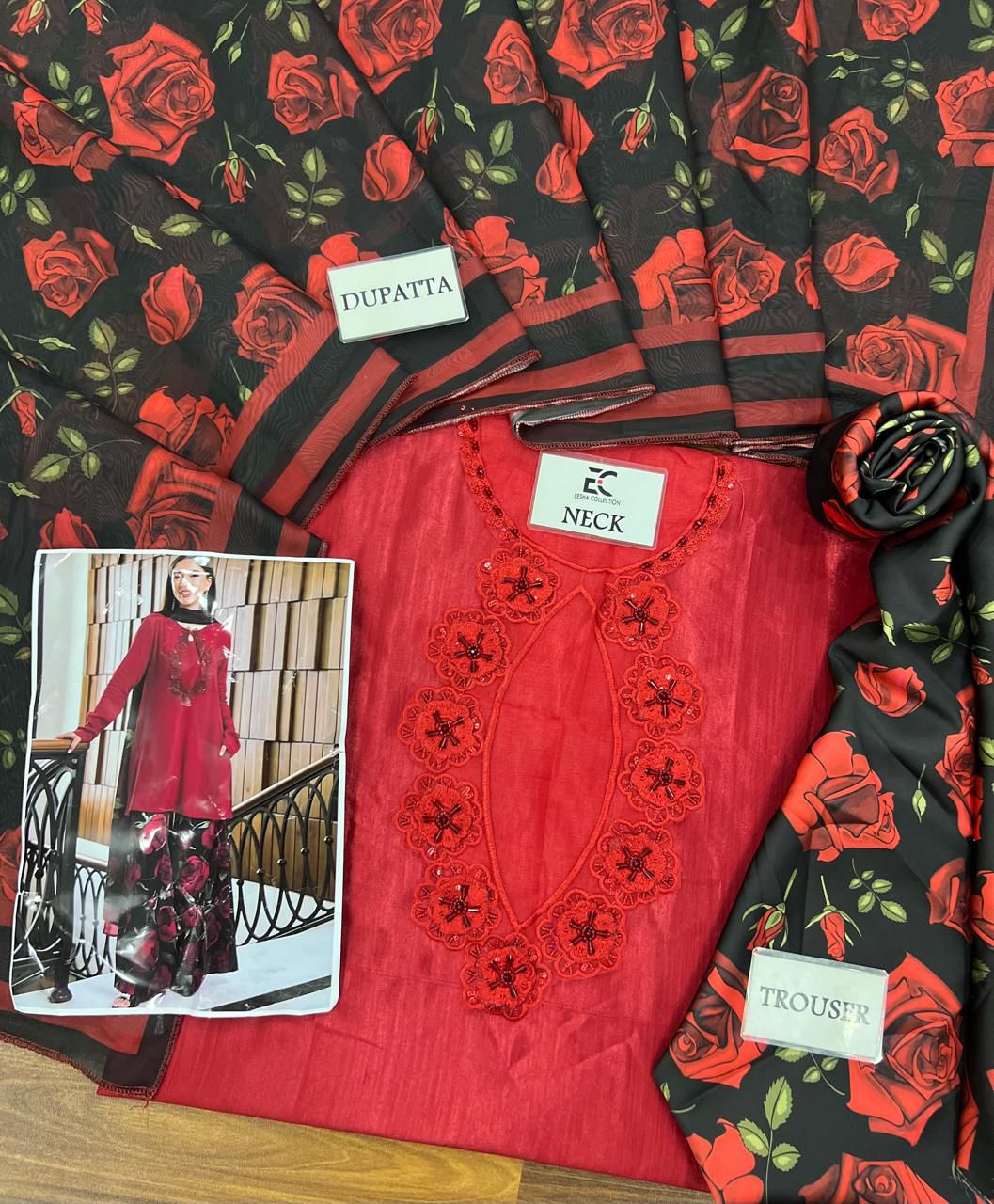 Lulusar Luxury Rawsilk Embroidered 3PC Set with Digital Printed Silk Dupatta