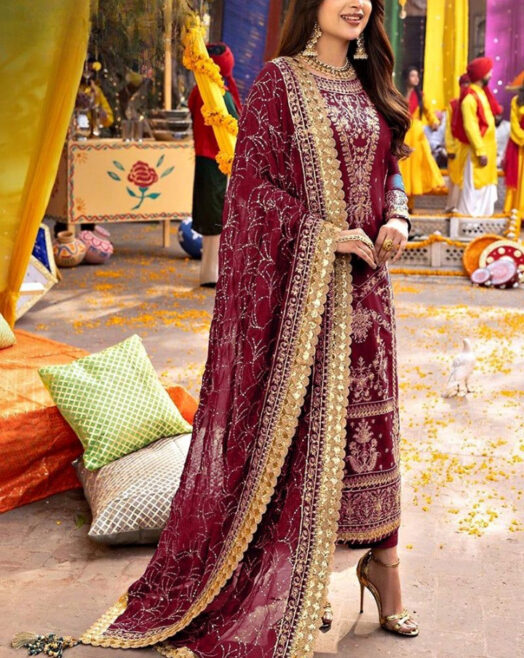 Asim Jofa Wedding Chiffon Embroidered 3PC Suit – Sequence & Thread Work