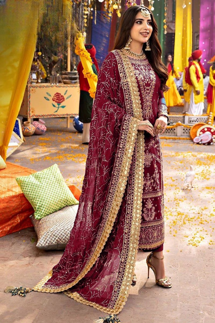 Asim Jofa Wedding Chiffon Embroidered 3PC Suit – Sequence & Thread Work