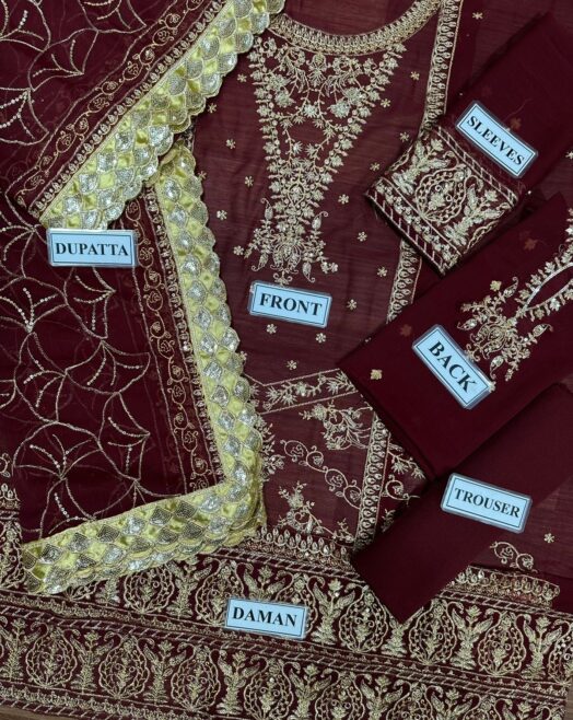 Asim Jofa Wedding Chiffon Embroidered 3PC Suit – Sequence & Thread Work