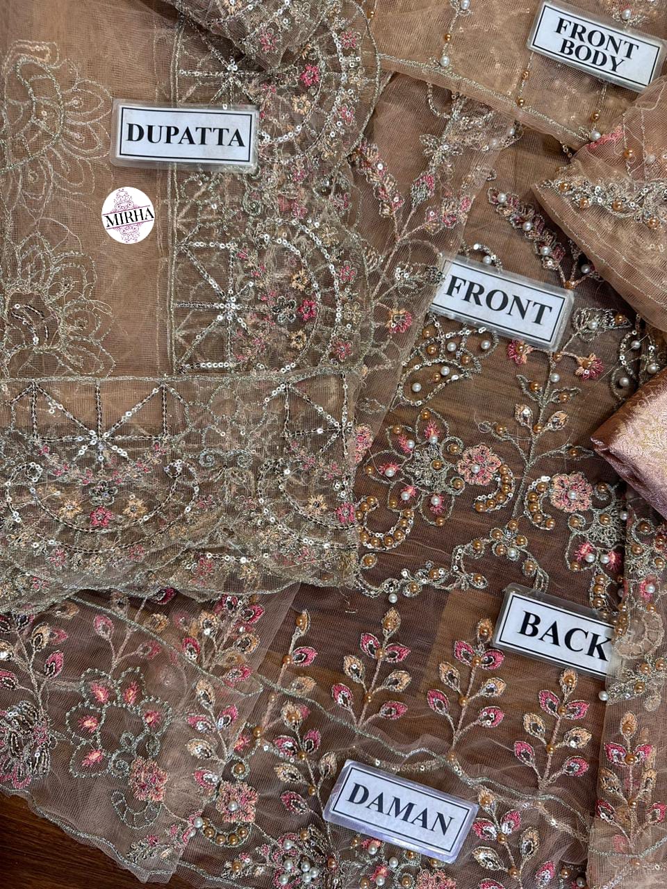 Maria B Net Embroidered Maxi Frock with Jamawar Trouser – Unstitched Luxury 2PC