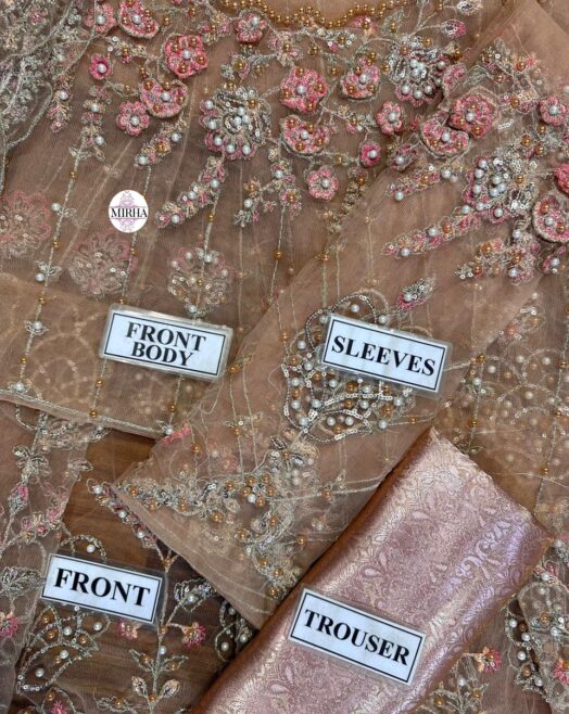 Maria B Net Embroidered Maxi Frock with Jamawar Trouser – Unstitched Luxury 2PC