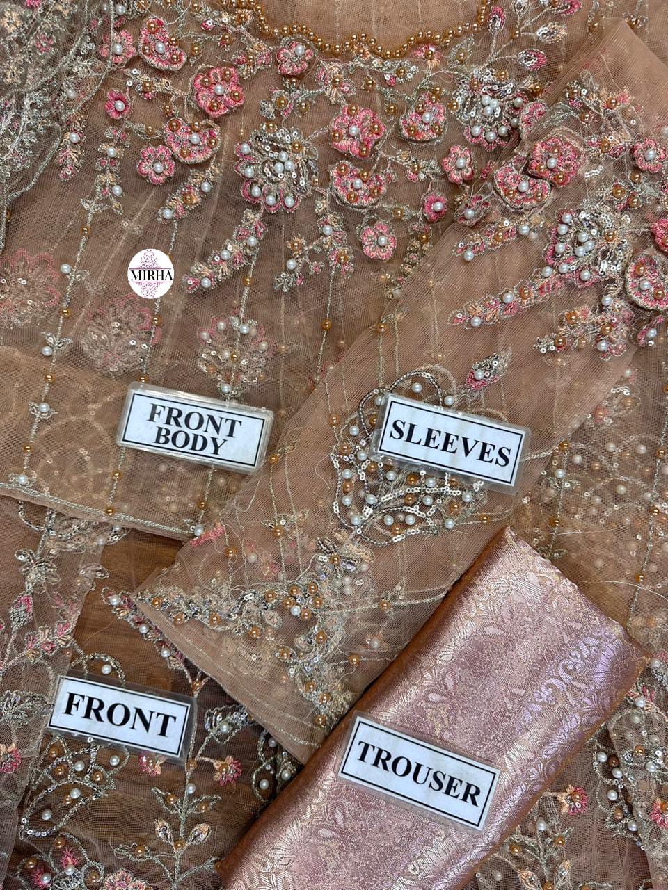 Maria B Net Embroidered Maxi Frock with Jamawar Trouser – Unstitched Luxury 2PC