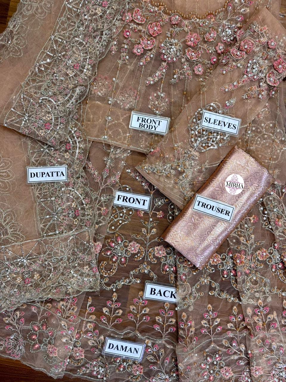 Maria B Net Embroidered Maxi Frock with Jamawar Trouser – Unstitched Luxury 2PC