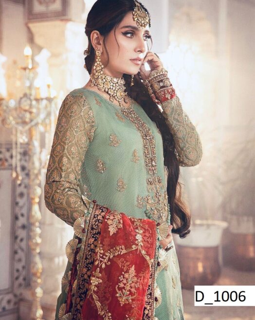 Luxury Mysoori Embroidered Lehenga/Sharara Suit with Organza Dupatta – 4PC Unstitched