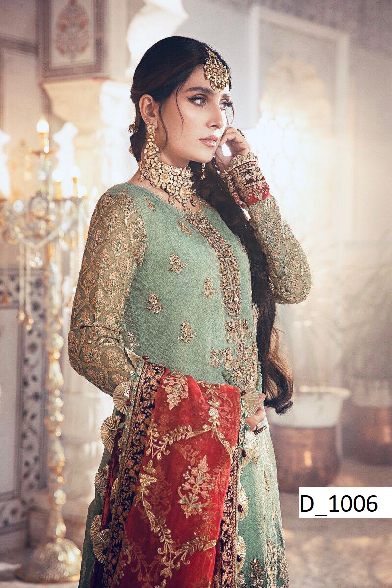 Luxury Mysoori Embroidered Lehenga/Sharara Suit with Organza Dupatta – 4PC Unstitched