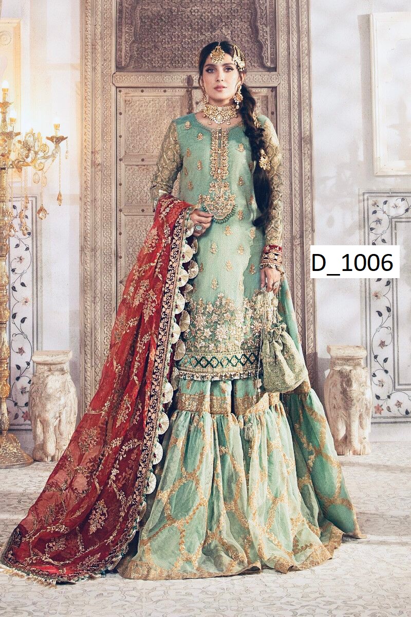 Luxury Mysoori Embroidered Lehenga/Sharara Suit with Organza Dupatta – 4PC Unstitched