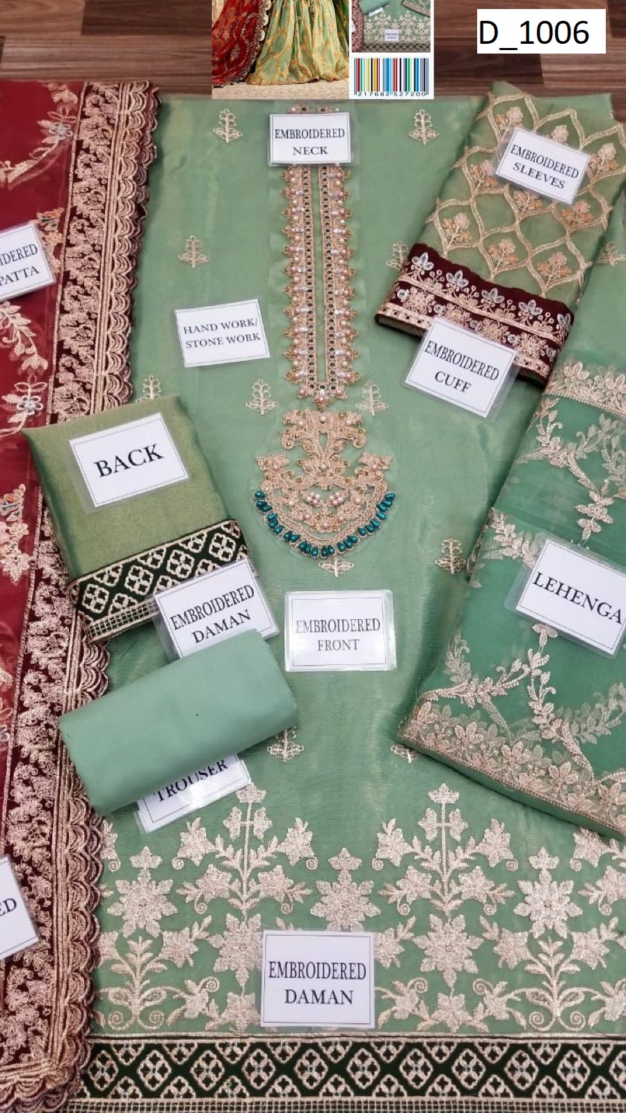 Luxury Mysoori Embroidered Lehenga/Sharara Suit with Organza Dupatta – 4PC Unstitched