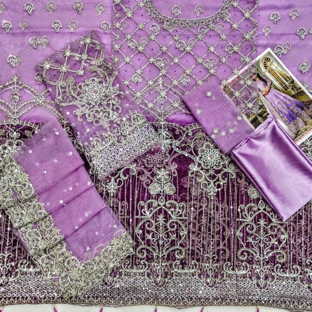 Luxury Imported Net Maxi with Heavy Embroidery & Handwork – Full Kali Style Unstitched 3PC