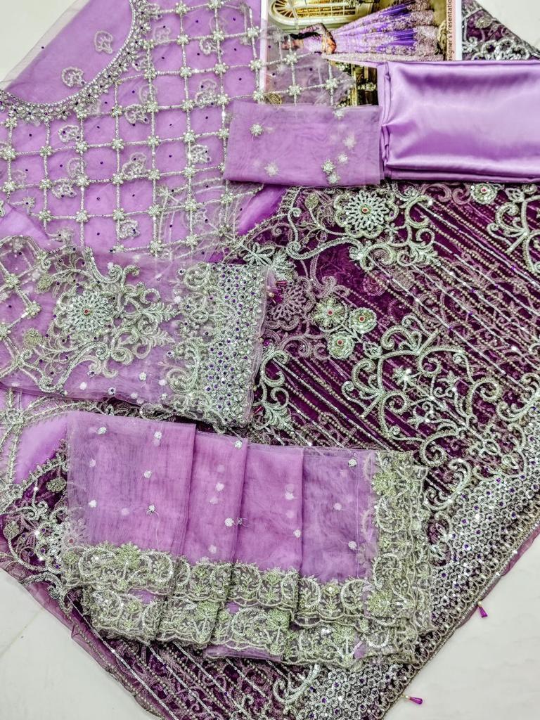 Luxury Imported Net Maxi with Heavy Embroidery & Handwork – Full Kali Style Unstitched 3PC