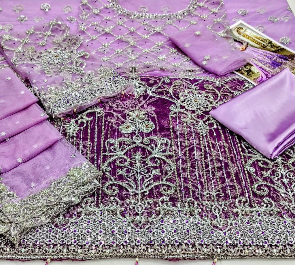 Luxury Imported Net Maxi with Heavy Embroidery & Handwork – Full Kali Style Unstitched 3PC - Image 2