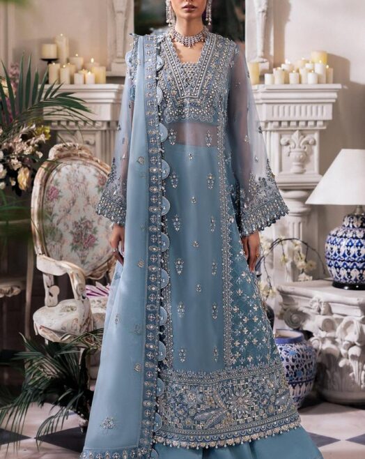 ZAHA Bridal Luxury Organza Embroidered Suit with Pearls & Cut Dana Handwork