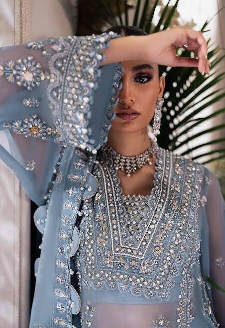 ZAHA Bridal Luxury Organza Embroidered Suit with Pearls & Cut Dana Handwork