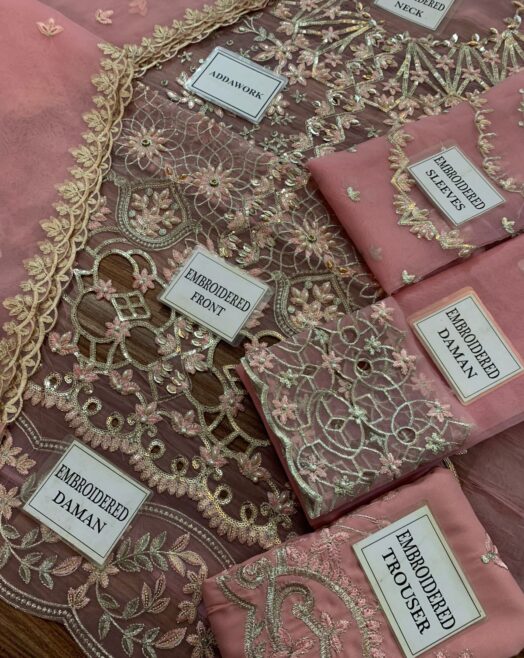 Luxury Organza Heavy Embroidered & Cutwork Unstitched 3PC Suit with Malai Trouser