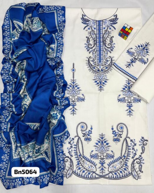 Maria B Dhanak Heavy Embroidered 3PC Suit with Printed Wool Shawl