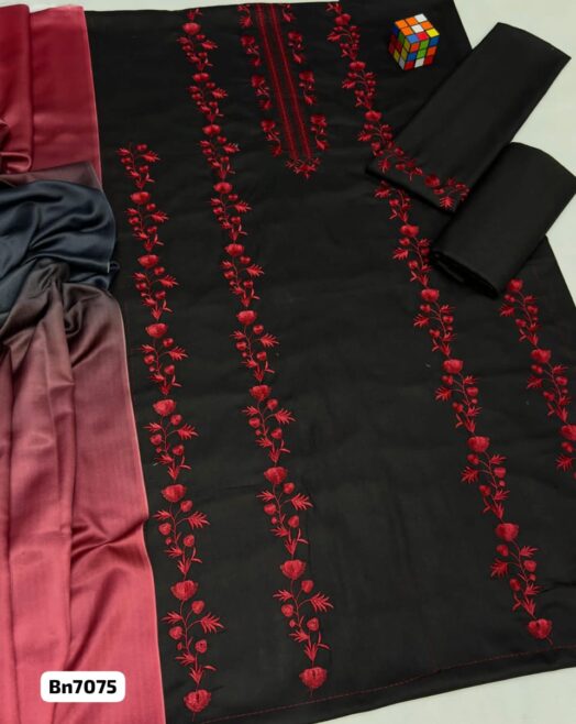 Baroque - Premium Dhanak Embroidered 3PC Suit with Printed Shawl