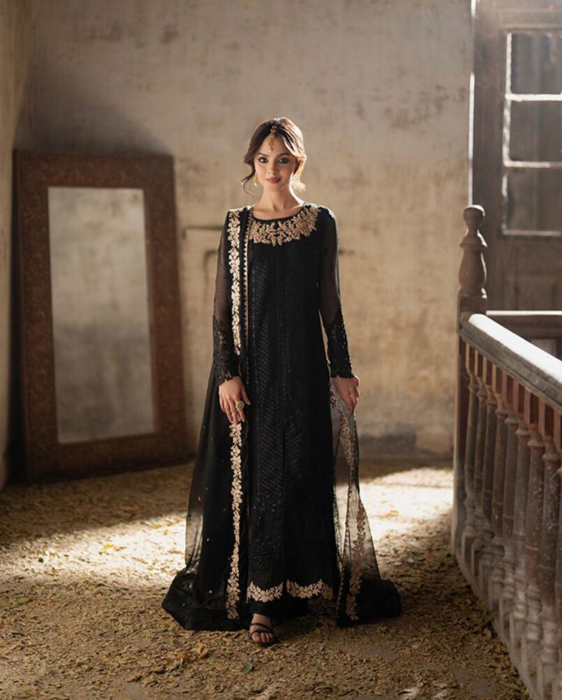 Azure Chiffon Luxury Embroidered Unstitched 3PC Suit