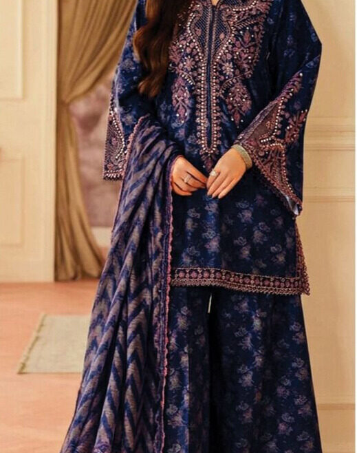 Mohagni Luxury Digital Printed Lawn 3PC Suit with Embroidered Chiffon Dupatta