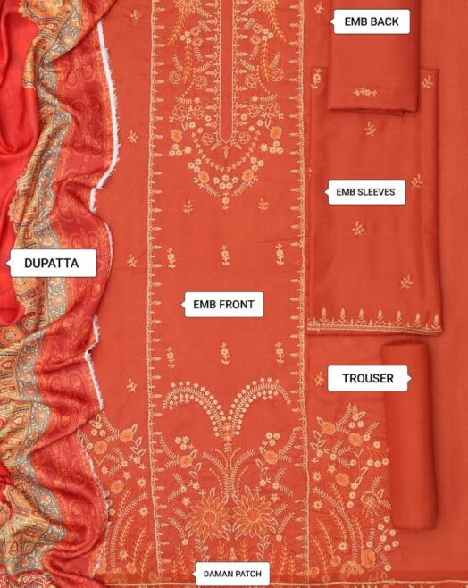 Maria B Premium Dhanak Multi-Head Heavy Embroidered 3PC Suit with Digital Wool Shawl