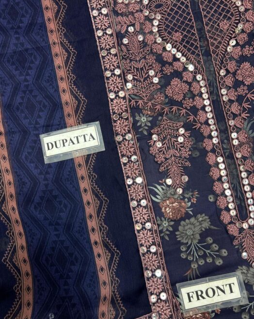 Mohagni Luxury Digital Printed Lawn 3PC Suit with Embroidered Chiffon Dupatta