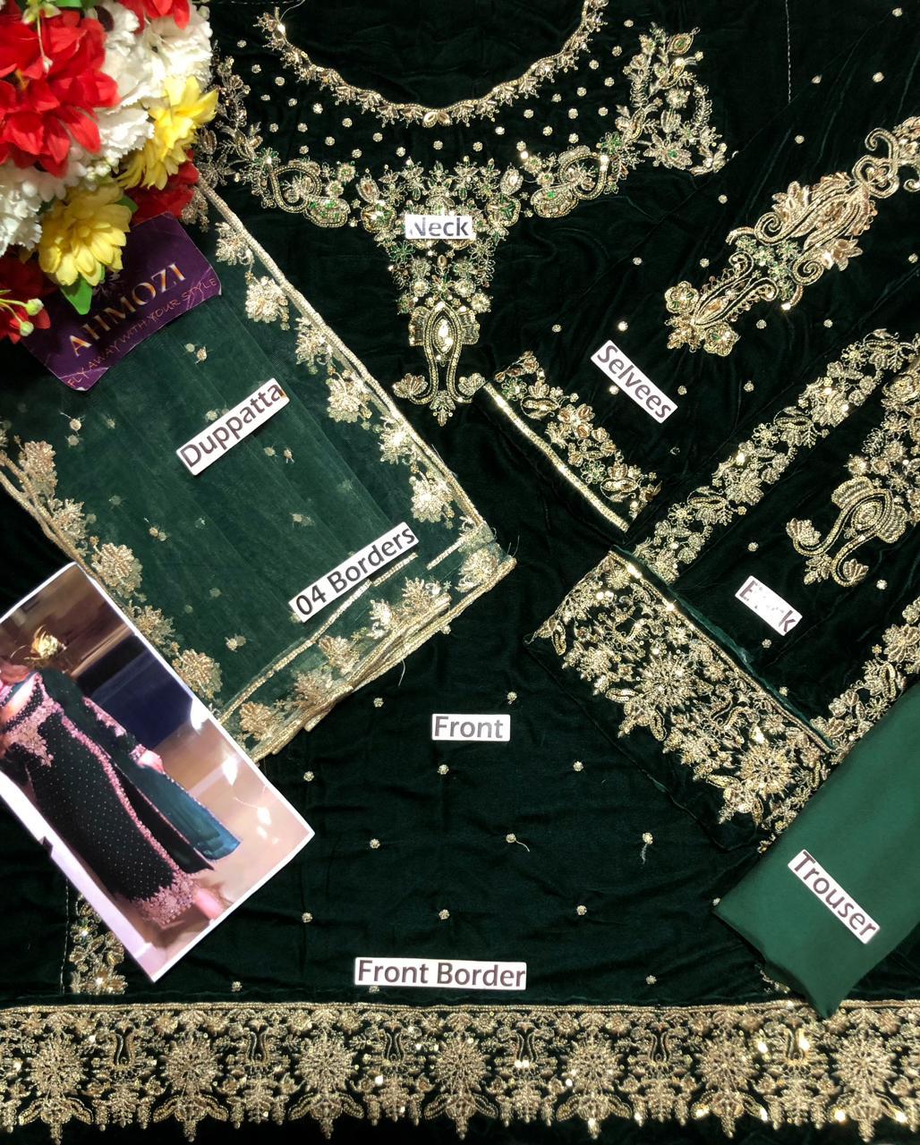 Aneela Luxury Velvet Heavy Embroidered 3PC Suit with Net Dupatta