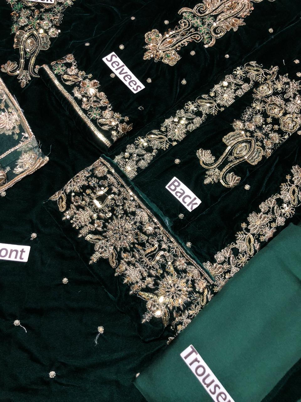 Aneela Luxury Velvet Heavy Embroidered 3PC Suit with Net Dupatta