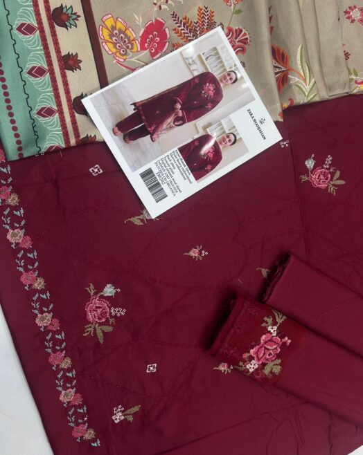 Zara Shahjahan Premium Dhanak Embroidered 3PC Suit with Digital Wool Shawl