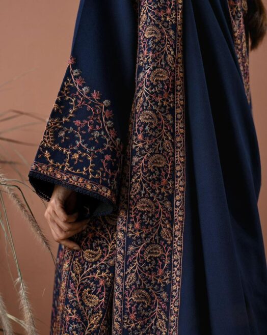 Batik Premium Embroidered Dhanak Suit with 4-Side Border Ready-to-Wear Shawl
