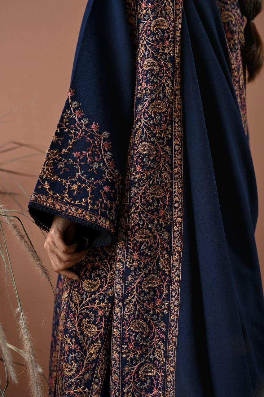 Batik Premium Embroidered Dhanak Suit with 4-Side Border Ready-to-Wear Shawl