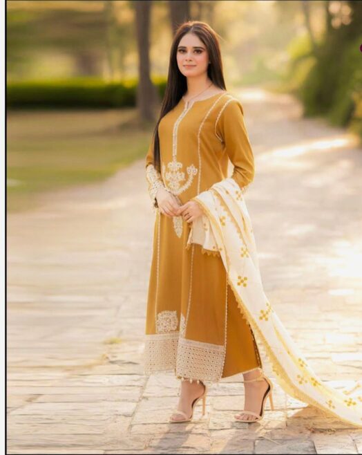 Maria.B Premium Embroidered Dhanak 3-Piece Suit with Full Embroidery Shawl