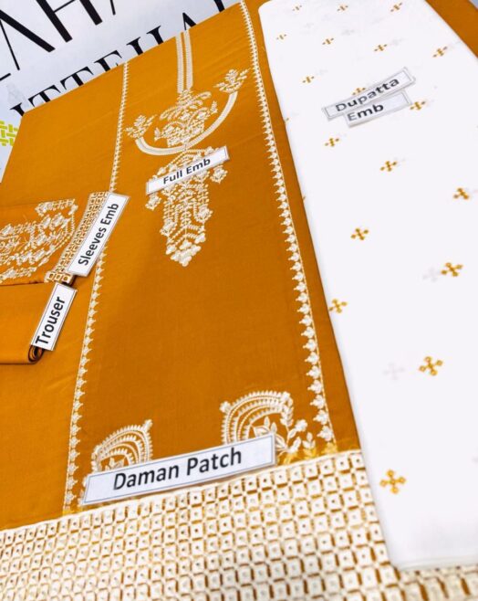 Maria.B Premium Embroidered Dhanak 3-Piece Suit with Full Embroidery Shawl