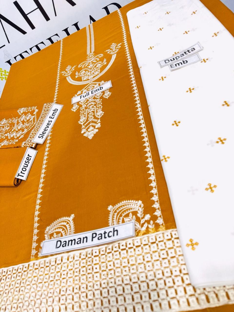 Maria.B Premium Embroidered Dhanak 3-Piece Suit with Full Embroidery Shawl