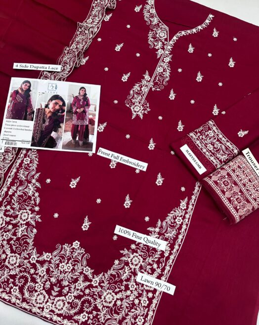 Azure Luxury Embroidered Lawn – 3 Piece Suit with Bamber Chiffon Dupatta