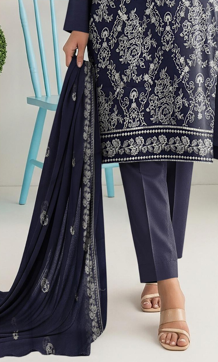 Unstitched Embroidered Lawn 3 Piece Suit