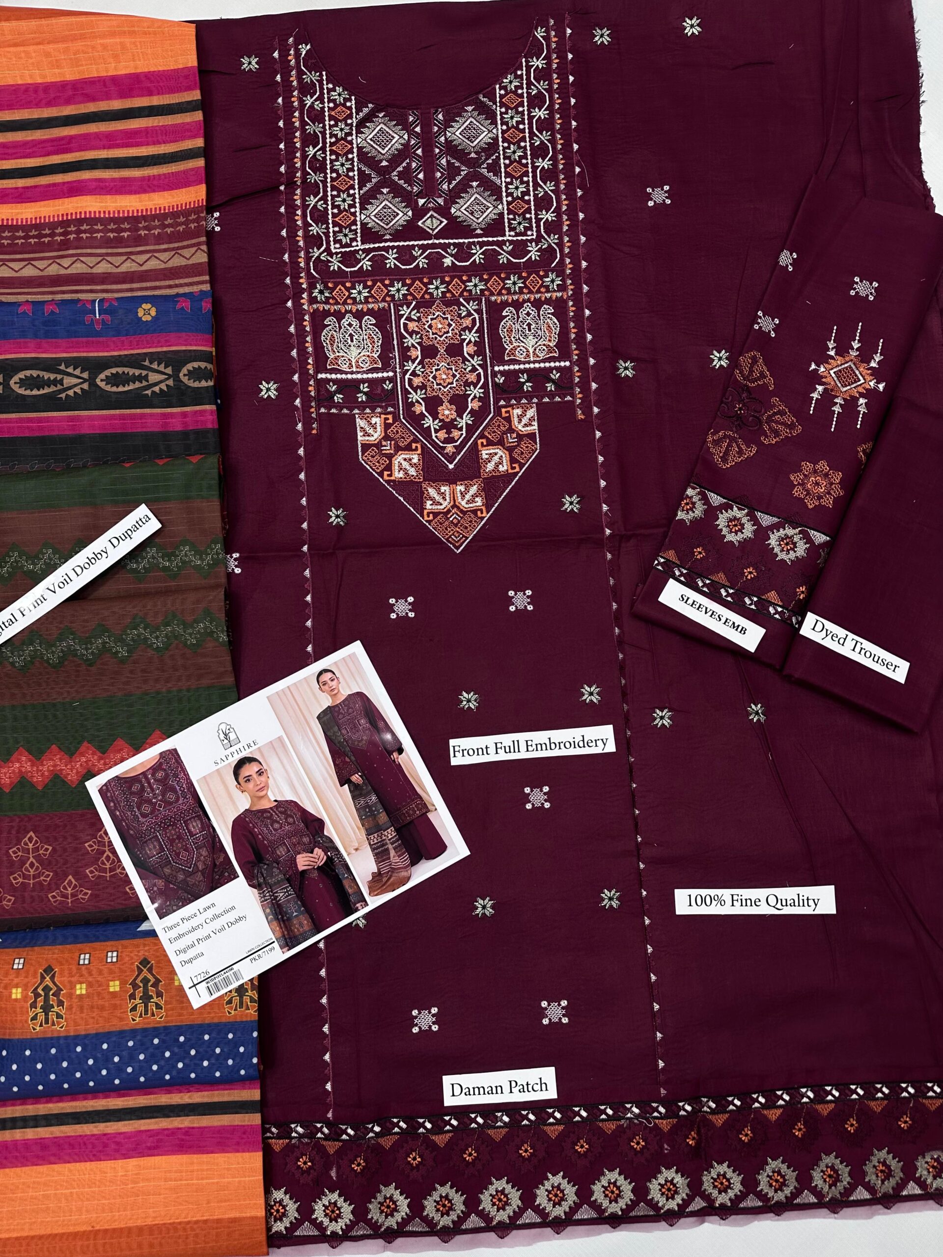 Unstitched 3 Piece Embroidered Lawn Suit