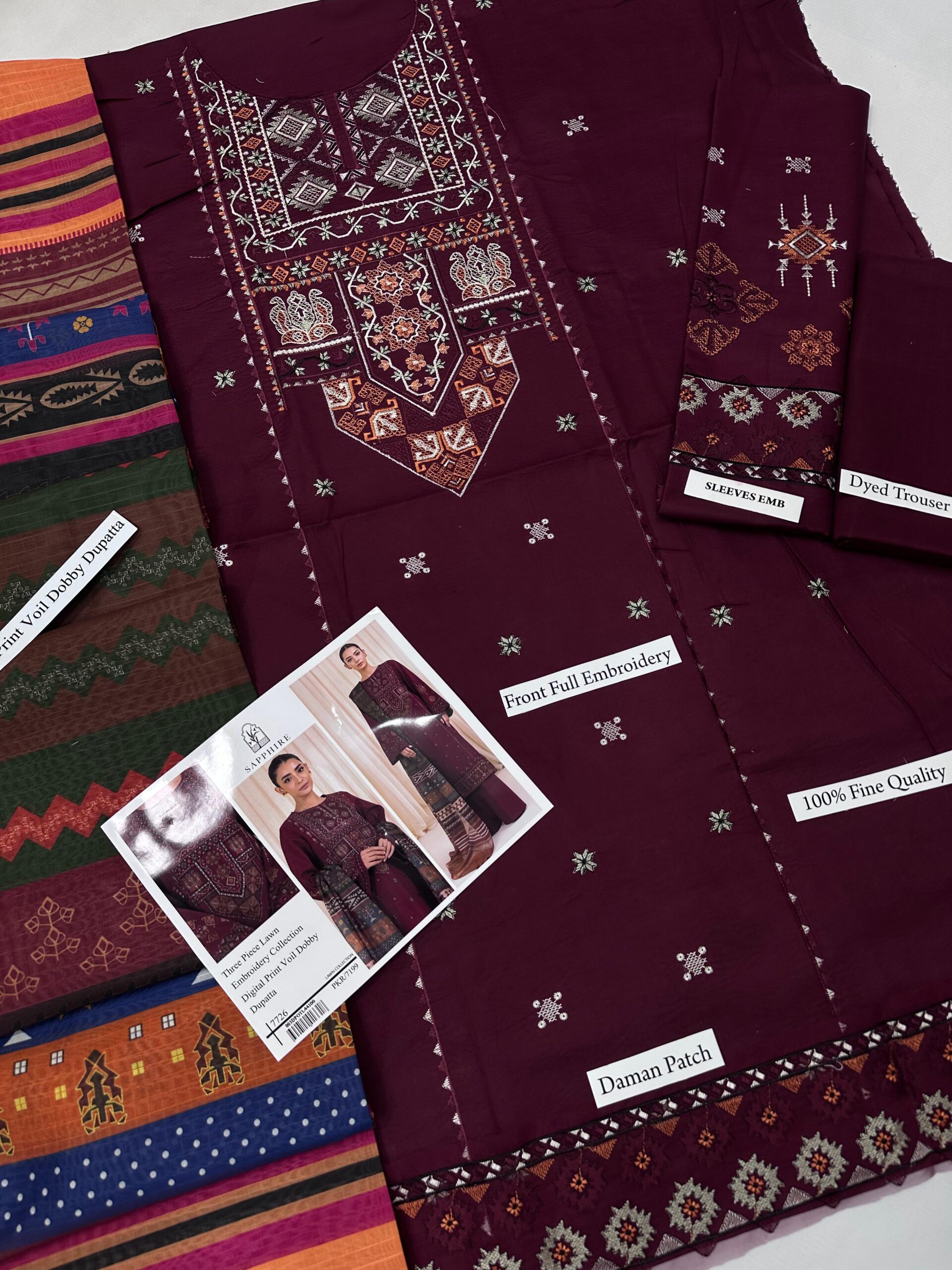 Unstitched 3 Piece Embroidered Lawn Suit