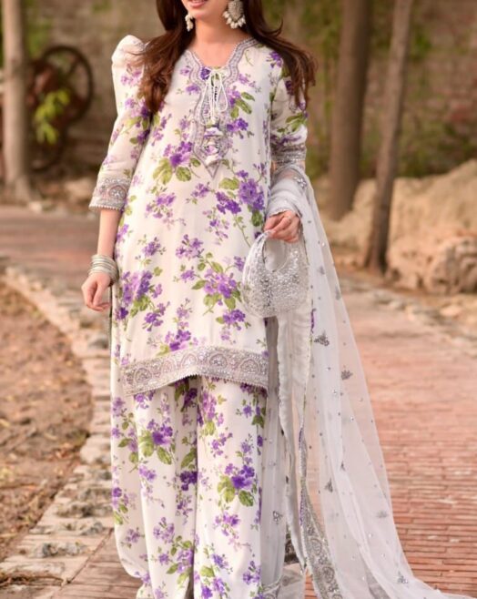 3PC Unstitched Embroidered Lawn Suit