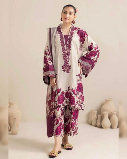 Luxury Floral Digital Printed Shamooz Silk 3PC Suit