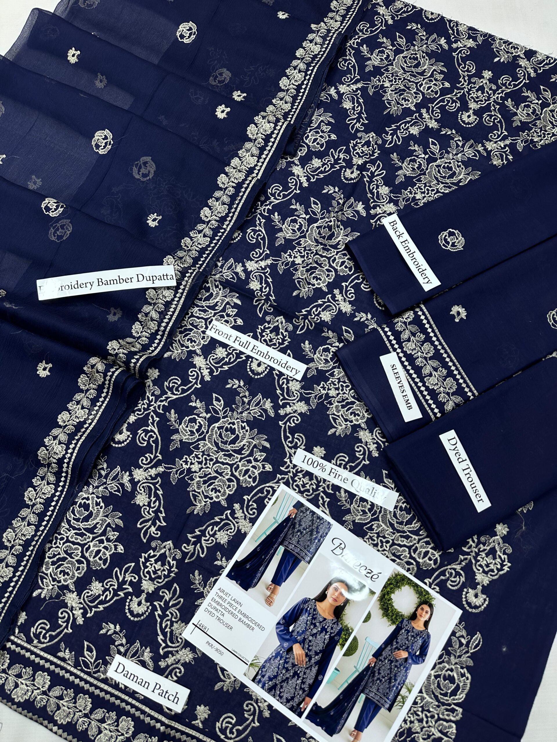 Unstitched Embroidered Lawn 3 Piece Suit