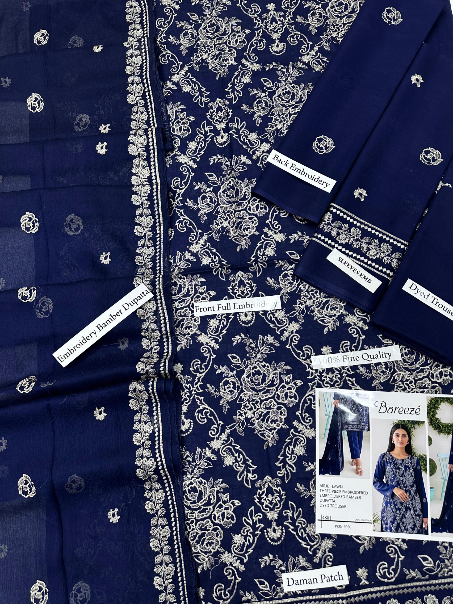 Unstitched Embroidered Lawn 3 Piece Suit