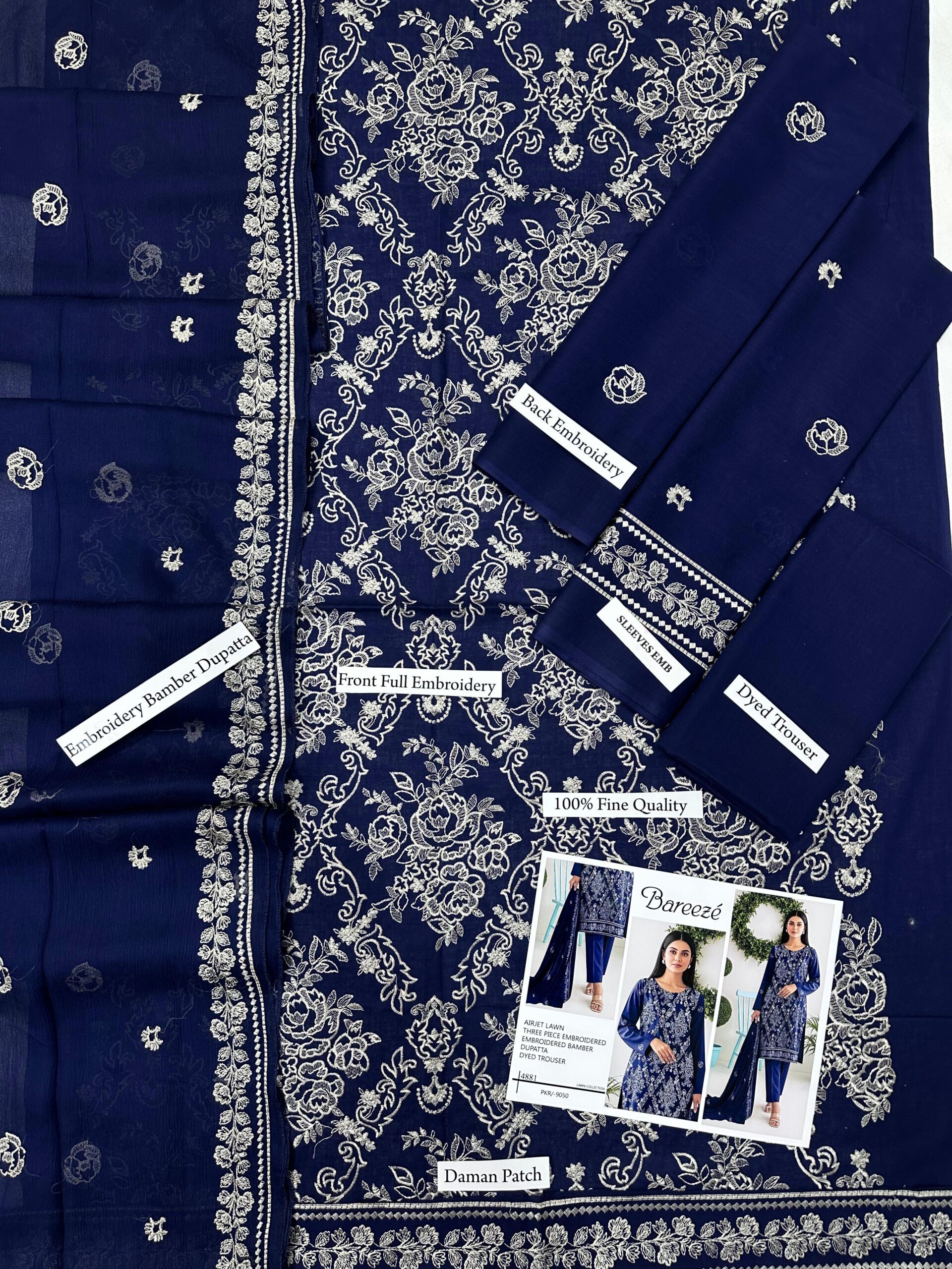 Unstitched Embroidered Lawn 3 Piece Suit