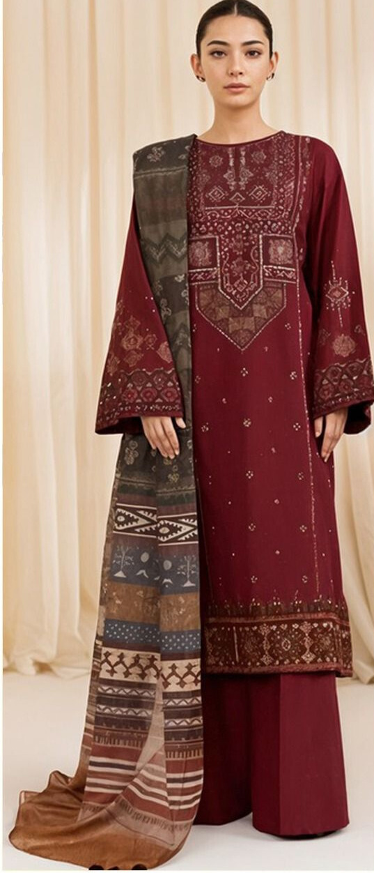 Unstitched 3 Piece Embroidered Lawn Suit