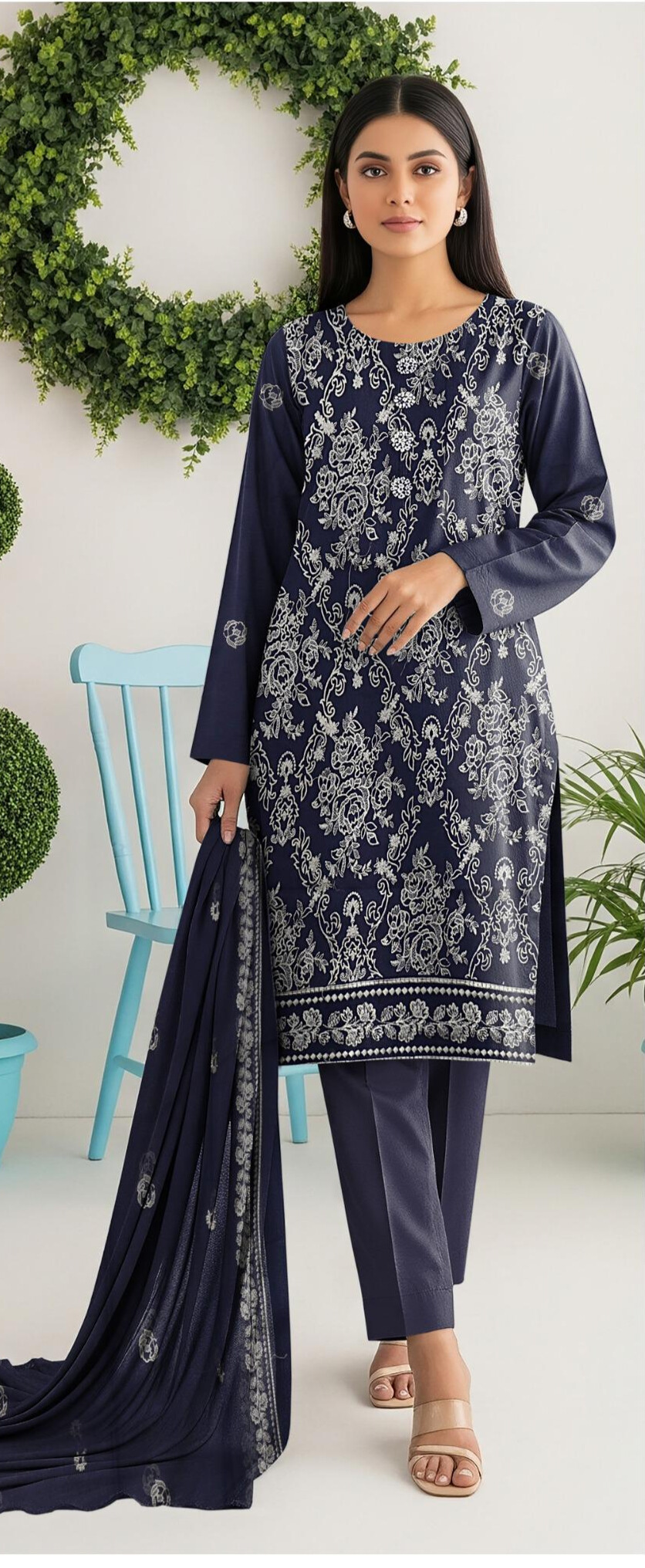 Unstitched Embroidered Lawn 3 Piece Suit