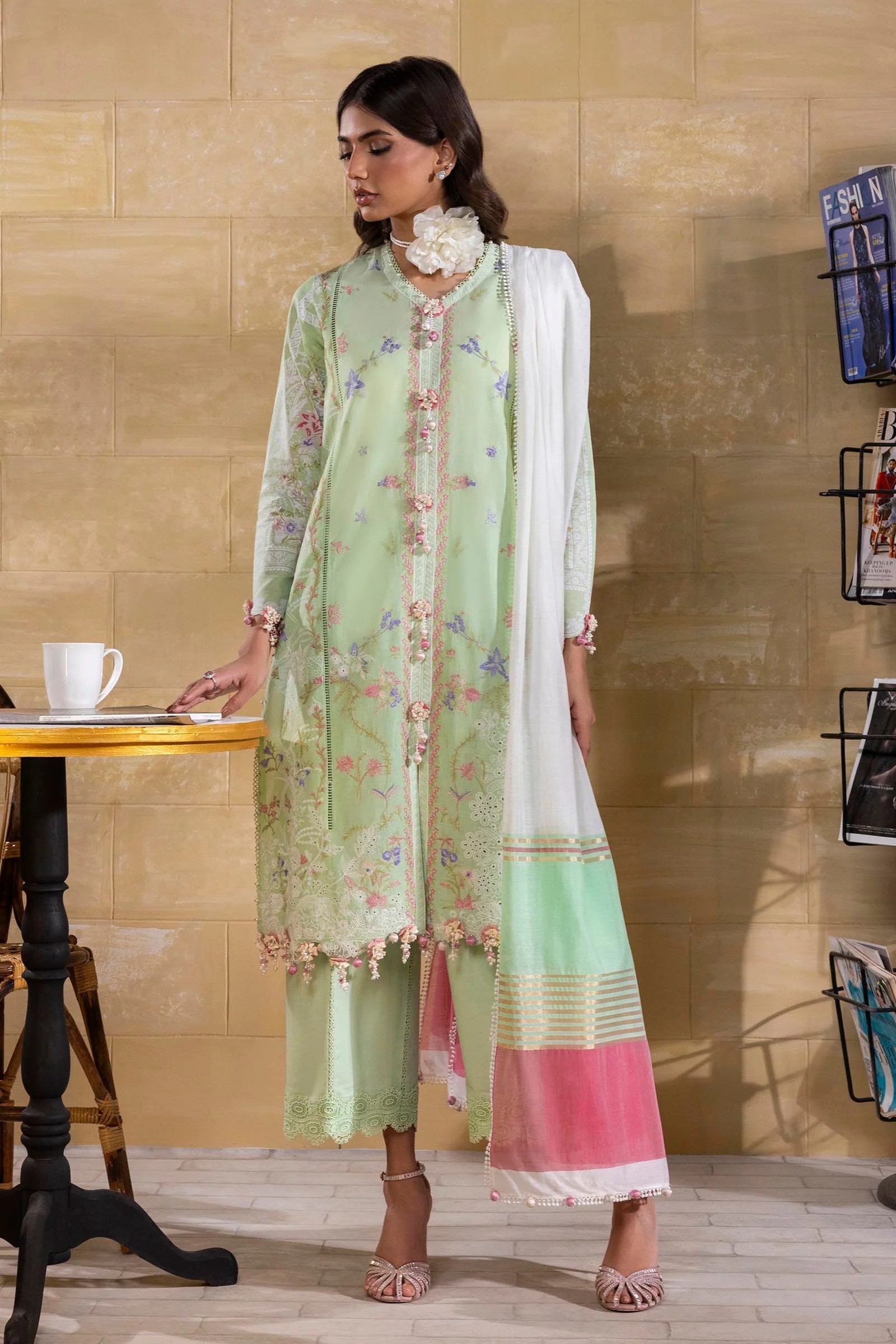 Unstitched 3-piece Embroidered Lawn Suit- Sana Safinaz