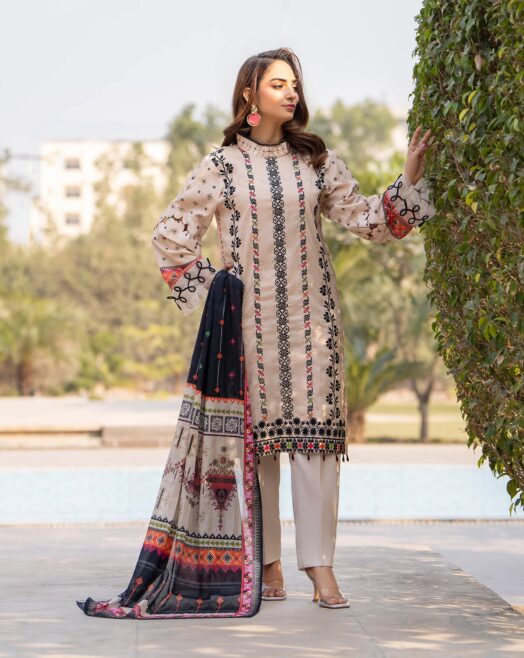 Unstitched 3-Piece Embroidered Lawn Suit - Sitara Studio