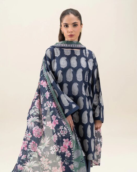 Unstitched 3 Piece Printed Lawn Suit - Beechtree